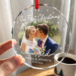 Custom Photo Our First Christmas Wedding Gifts for Couples - Personalized Glass Ornament