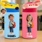 Custom Photo Kids Insulated Water Bottle - Personalized Back To School Gifts For Kids - Adventure Starts Here
