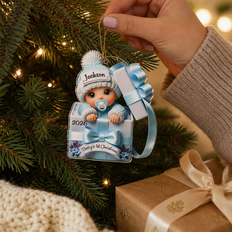 Custom Acrylic Ornament - Personalized Christmas Baby Shower, Gender Reveal Gifts For New Moms, New Dads, New Parents - Our Little Bundle's First Holiday Season