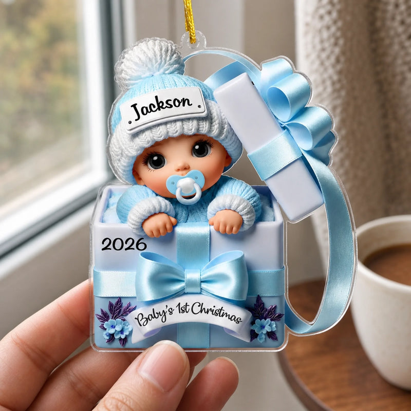 Custom Acrylic Ornament - Personalized Christmas Baby Shower, Gender Reveal Gifts For New Moms, New Dads, New Parents - Our Little Bundle's First Holiday Season