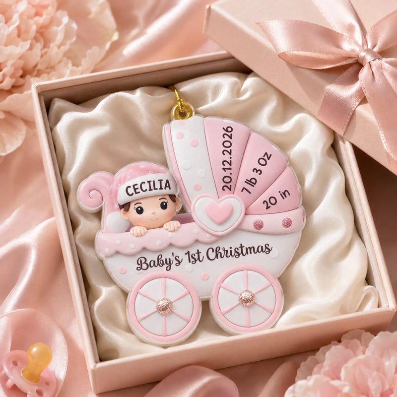 Custom Acrylic Ornament - Personalized Christmas Baby Shower, Gender Reveal Gifts For New Moms, New Dads, New Parents - Baby’s First Christmas Joyride