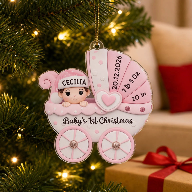 Custom Acrylic Ornament - Personalized Christmas Baby Shower, Gender Reveal Gifts For New Moms, New Dads, Grandparent - Baby’s First Christmas Joyride