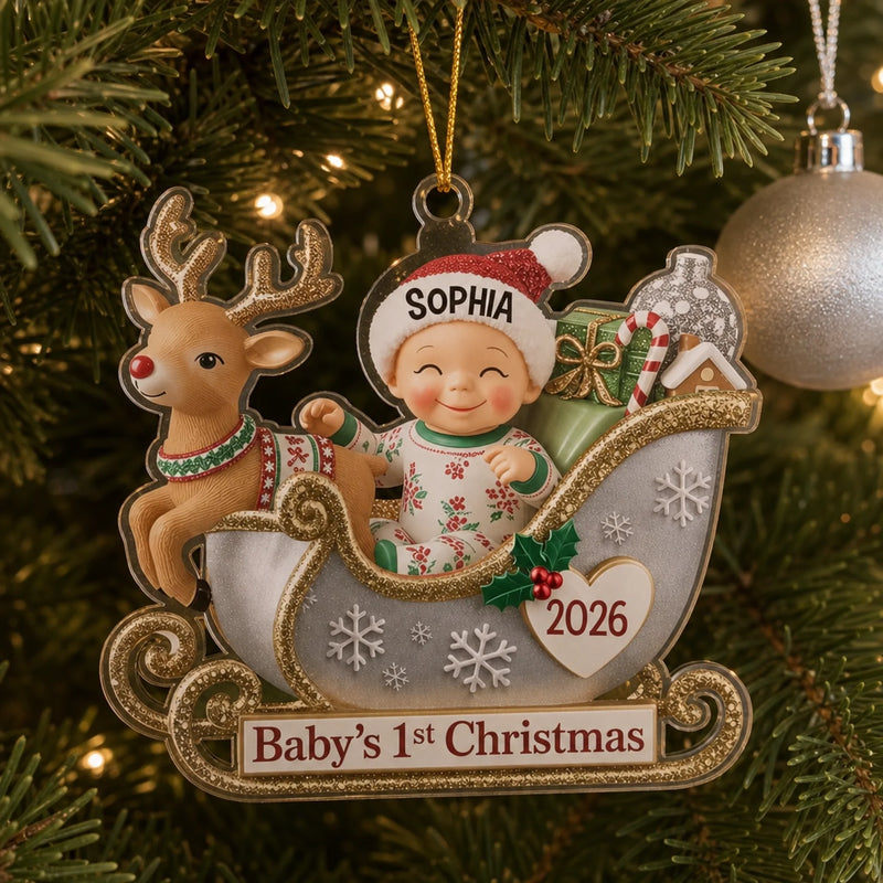 Custom Acrylic Ornament - Personalized Christmas Baby Shower, Gender Reveal Gifts For New Moms, New Dads, Grandparent - Tiny Feet Big Christmas Joy
