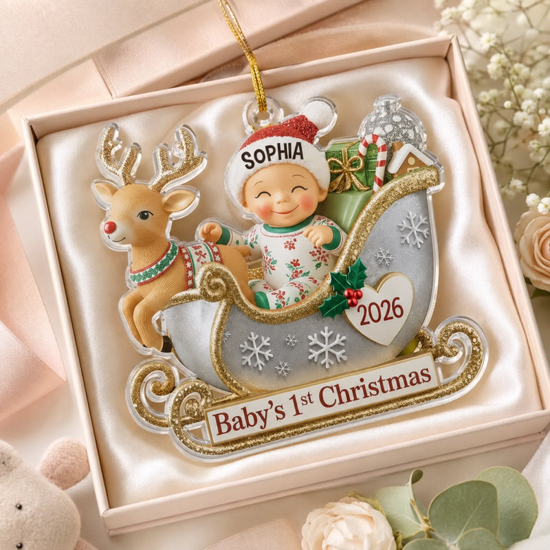 Custom Acrylic Ornament - Personalized Christmas Baby Shower, Gender Reveal Gifts For New Moms, New Dads, Grandparent - Tiny Feet Big Christmas Joy