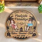 Custom Poolside Shaped Doormat - Personalized Summer Vacation And Travel Gifts For Husband And Wife, Him And Her - Home Sweet Poolside Home