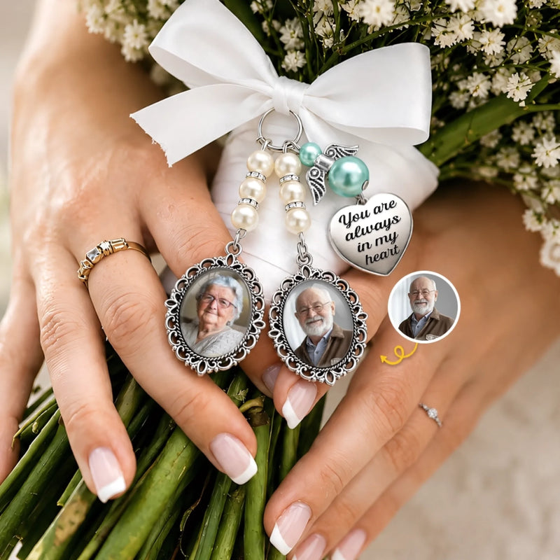 Custom Photo Bouquet Charm - Personalized Memorial Sympathy Gifts For Brides - In Loving Memory