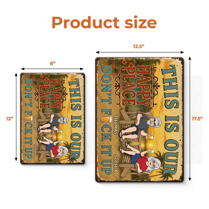 Custom Home Decor Metal Sign - Personalized Summer Vacation And Travel Gifts For Husband And Wife, Him And Her - Sunshine, Cold Drinks, Happy Us