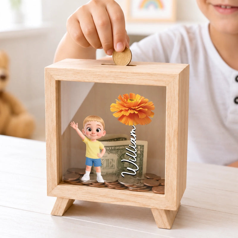 Custom Wooden Piggy Bank - Personalized Birthday Gifts For Son , Daughter - Saving Starts Young