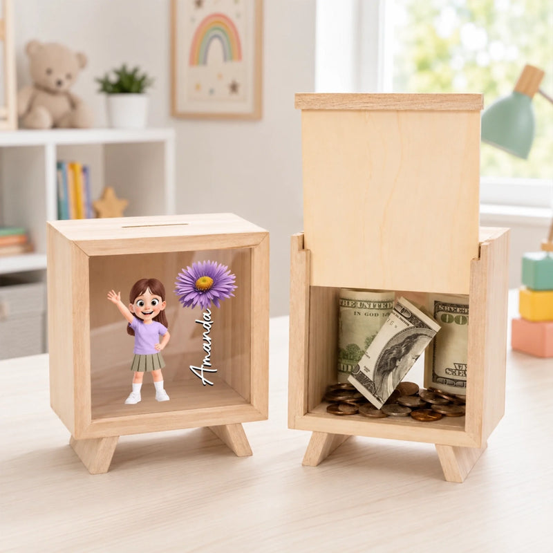 Custom Wooden Piggy Bank - Personalized Birthday Gifts For Son , Daughter - Saving Starts Young