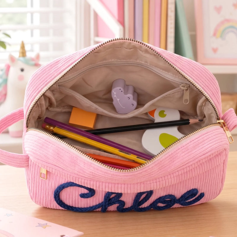 Custom Kids Corduroy Pencil Case - Personalized Back To School Gifts For Kids - Learning Starts Now