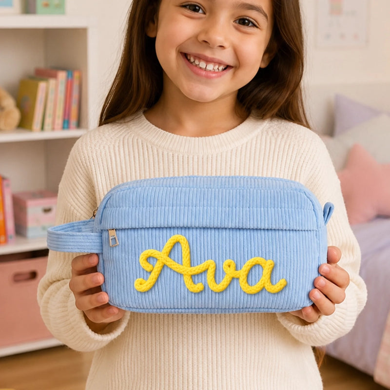Custom Kids Corduroy Pencil Case - Personalized Back To School Gifts For Kids - Learning Starts Now