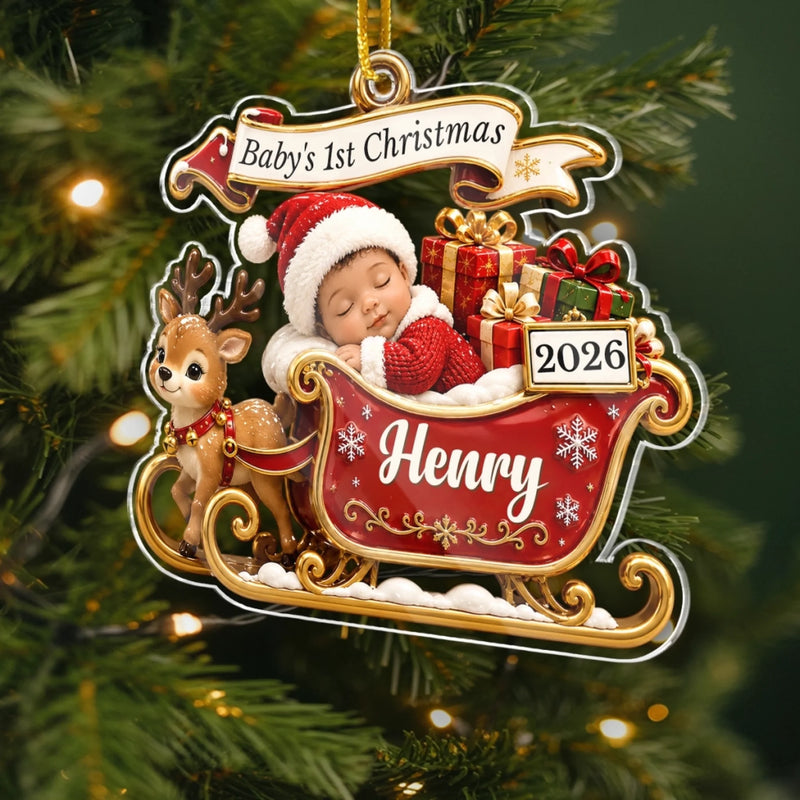 Custom First Christmas Acrylic Ornament - Personalized Christmas Baby Shower, Gender Reveal Gifts For New Moms, New Dads, New Parents - Tiny Miracle Big Joy