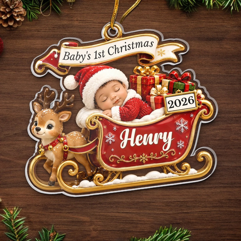 Custom First Christmas Acrylic Ornament - Personalized Christmas Baby Shower, Gender Reveal Gifts For New Moms, New Dads, New Parents - Tiny Miracle Big Joy