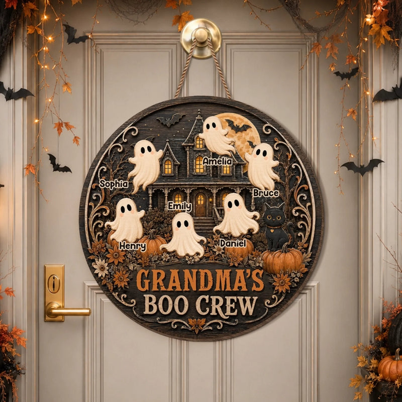 Custom Wood Sign - Personalized Halloween Birthday Gifts For Mom, Grandma - Haunted House Full Of Love
