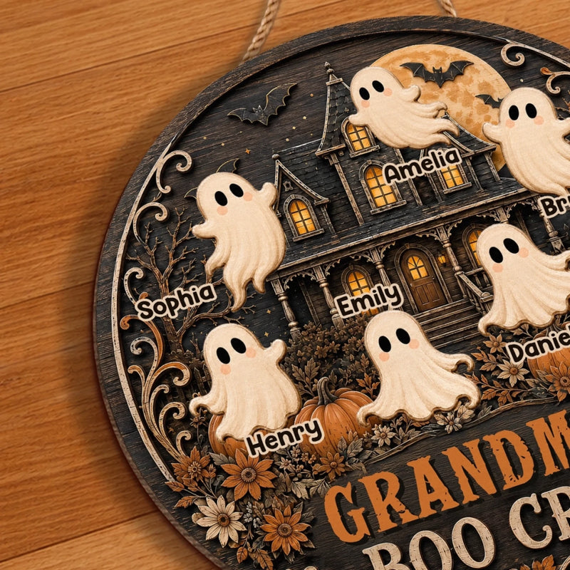Custom Wood Sign - Personalized Halloween Birthday Gifts For Mom, Grandma - Haunted House Full Of Love