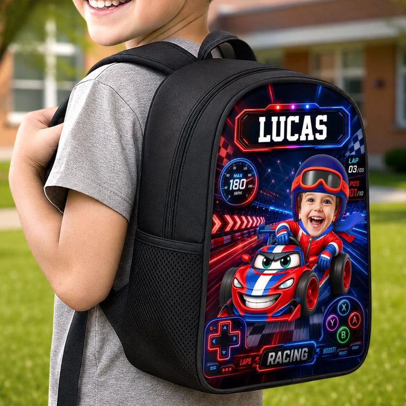 Custom Photo Kids Front Printed Backpack - Personalized Back To School Gifts For Kids - Little Driver Ahead
