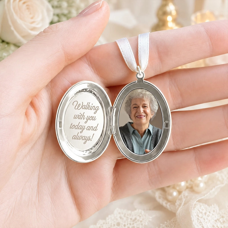 Custom Photo Locket Bouquet Charm – Personalized Personalized Memorial Sympathy Gifts For Brides - Walk Down The Aisle Together