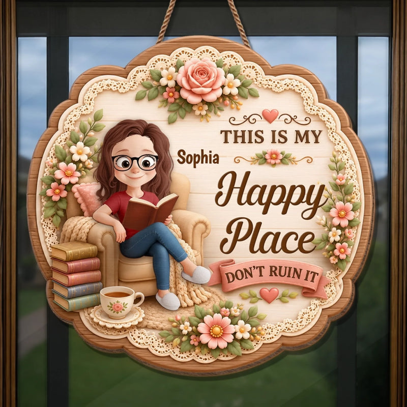 Custom Wood Sign - Personalized Bookish Gifts For Book Lovers, Bookworms, Readers - Welcome To My Happy Place