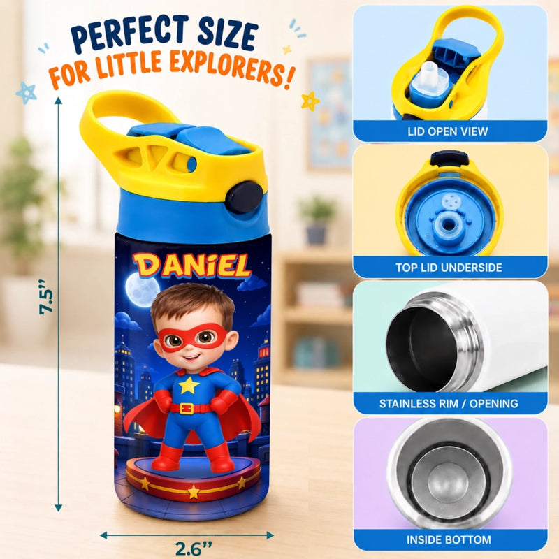 Custom Photo Kids Insulated Water Bottle - Personalized Back To School Gifts For Kids - Hero In Training
