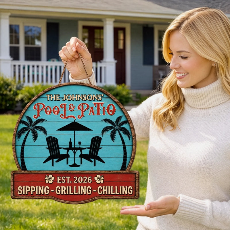 Custom Poolside Wood Sign - Personalized Summer Vacation And Travel Gifts For Mom, Dad, Brother, Sister, Kids - Paradise Found Here