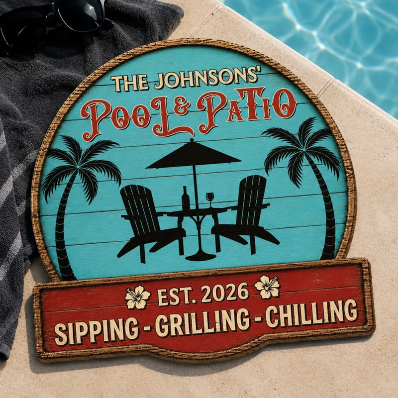 Custom Poolside Wood Sign - Personalized Summer Vacation And Travel Gifts For Mom, Dad, Brother, Sister, Kids - Paradise Found Here