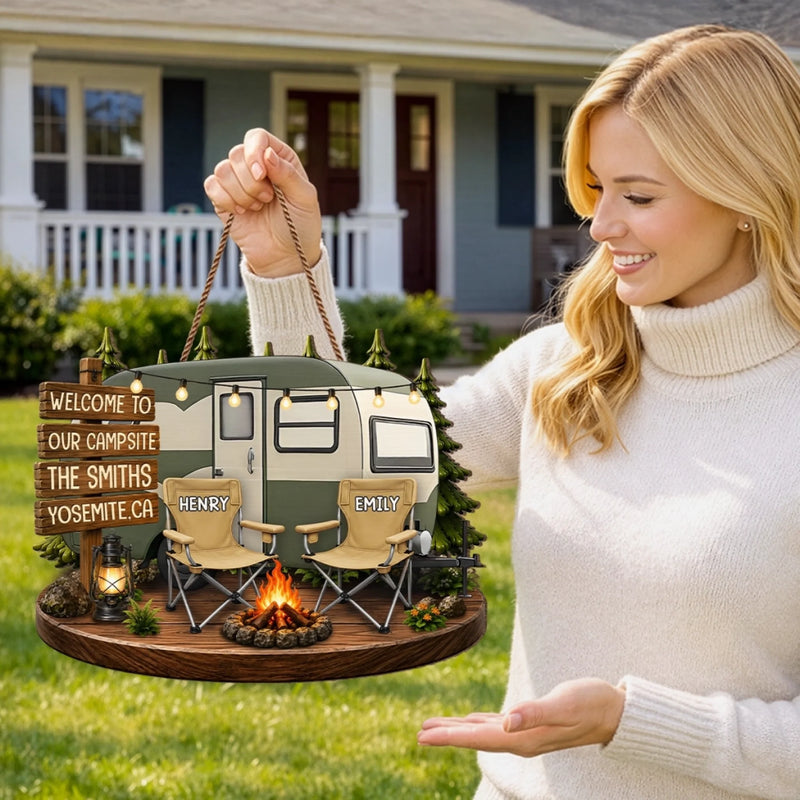 Custom Wood Sign - Personalized Birthday Camping Gifts For Campers, Mom, Dad, Brother, Sister - Welcome To Our Campsite