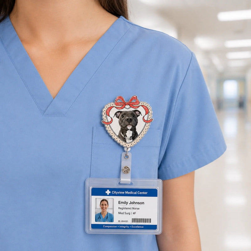 Custom Photo Acrylic Badge Reel - Personalized  Birthday Gifts For Dog Cat Lovers, Dog Dad And Mom, Cat Owners - Proud Pet Mom At Work