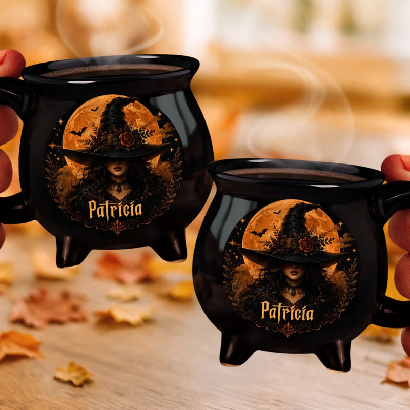 Custom 12oz Ceramic Cauldron Coffee Mug - Personalized Halloween Witchy Gifts For Wife, Daughter, Besties, Sisters, Granddaughter, Grandma, Mom, Yourself - Good Witch Energy