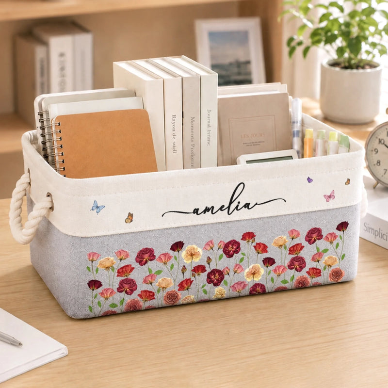 Custom Storage Basket - Personalized Birthday Gifts For Wife, Daughter, Besties, Sisters, Granddaughter, Grandma, Mom, Yourself - Uniquely Hers, Beautifully Blooming