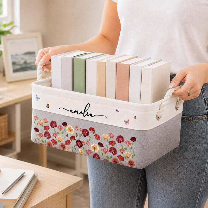 Custom Storage Basket - Personalized Birthday Gifts For Wife, Daughter, Besties, Sisters, Granddaughter, Grandma, Mom, Yourself - Uniquely Hers, Beautifully Blooming