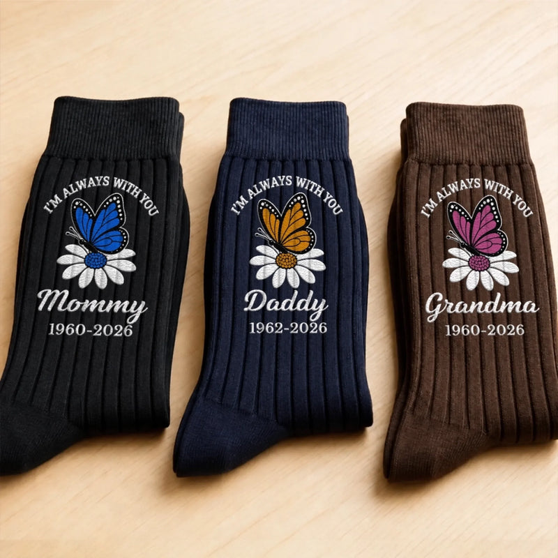 Custom Embroidered Socks - Personalized Memorial Sympathy Gifts For Loss Of Mom, Dad, Grandma, Grandpa - Forever Loved, Never Forgotten