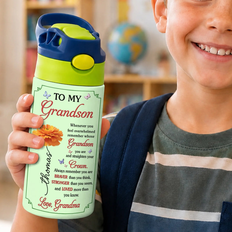 Custom Kids Insulated Water Bottle - Personalized Back To School Gifts For Kids, Granddaughter, Grandson, Daughter, Son - Always Remember You Are Braver Than You Think