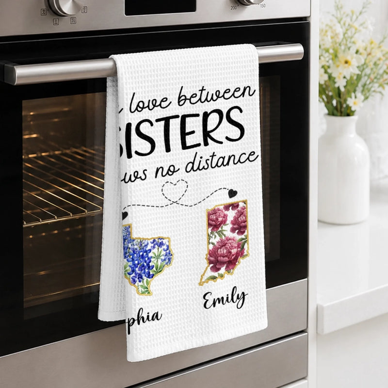 Custom Long Distance Kitchen Towel - Personalized Best Friend Birthday Gifts For Women, Besties, Sisters, BFF - Partners In Fun