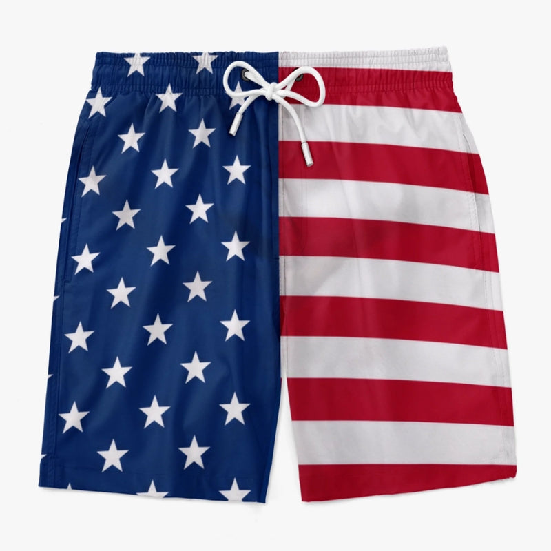 Custom Funny Patriotic Men Swim Trunks - Personalized Birthday Gifts For Husband, Son, Grandson, Brother, Grandpa, Dad, Yourself - Fake It From Behind