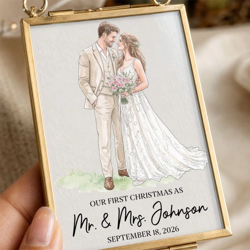 Custom Photo First Christmas Frame Ornament - Personalized Anniversary Christmas Wedding Gifts For Husband And Wife, Him And Her - Newlywed Christmas Joy