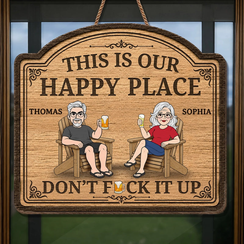 Custom Wood Sign - Personalized Summer Vacation And Travel Gifts For Husband And Wife, Him And Her - Our Happy Spot