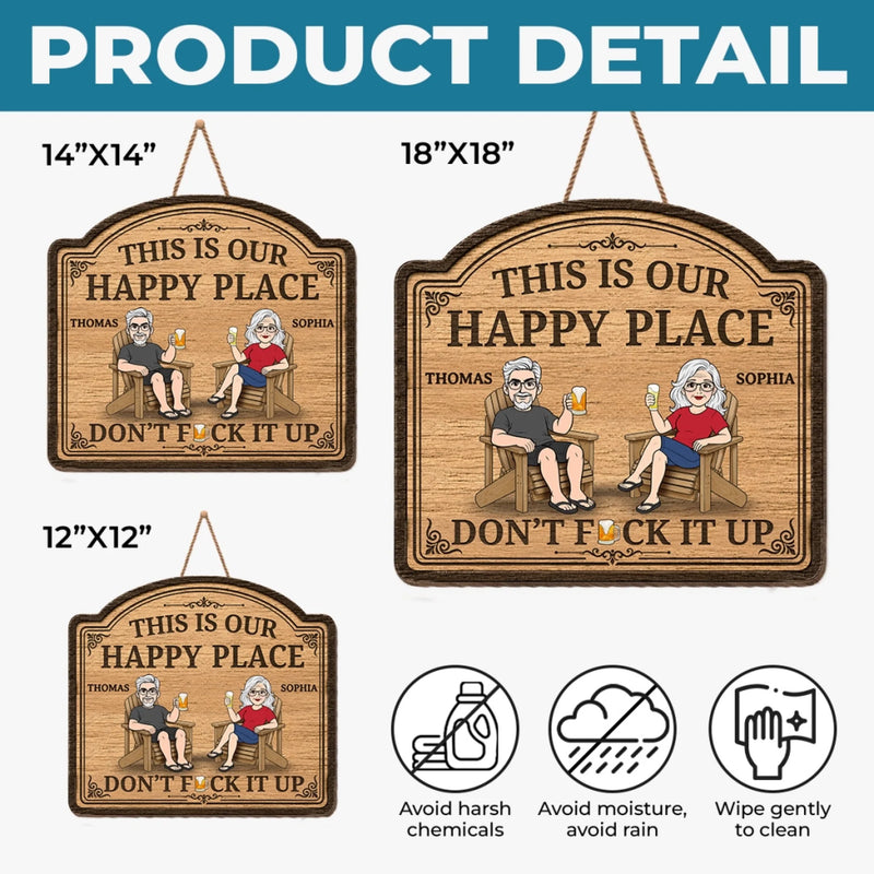 Custom Wood Sign - Personalized Summer Vacation And Travel Gifts For Husband And Wife, Him And Her - Our Happy Spot
