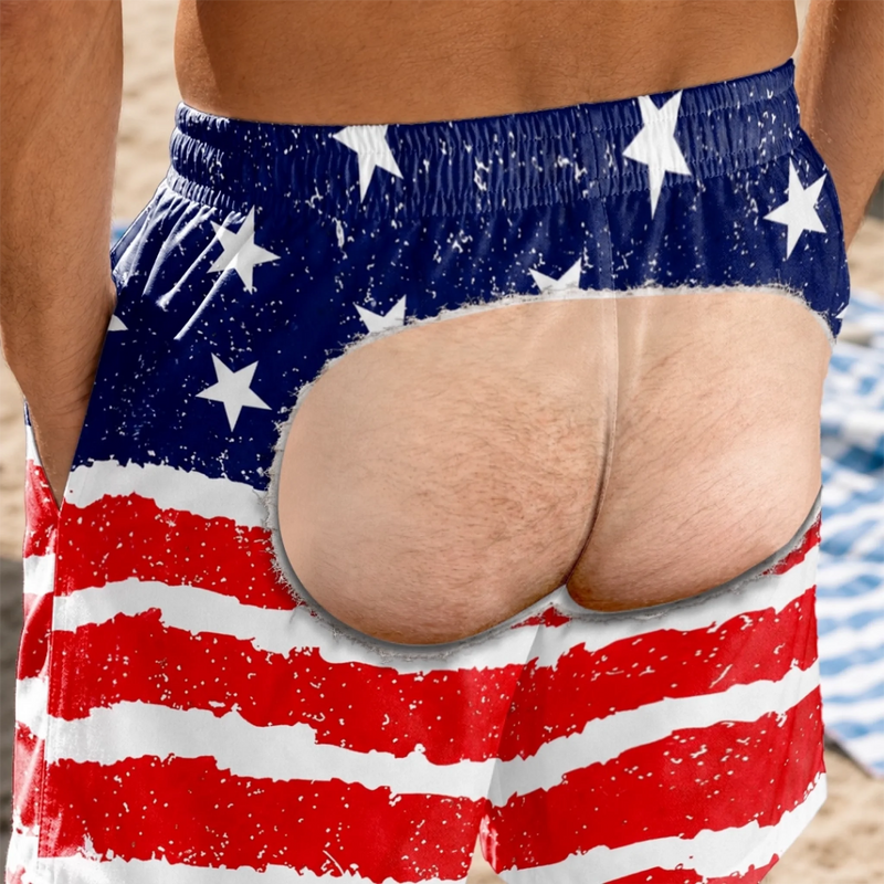Custom Funny Patriotic Men Swim Trunks - Personalized Birthday Gifts For Husband, Son, Grandson, Brother, Grandpa, Dad, Yourself - The View Wins
