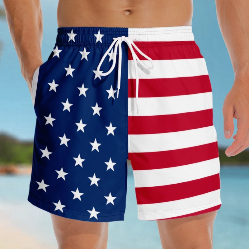 Custom Funny Patriotic Men Swim Trunks - Personalized Birthday Gifts For Husband, Son, Grandson, Brother, Grandpa, Dad, Yourself - Worth A Second Look