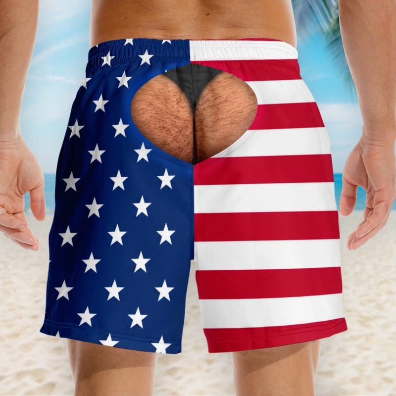 Custom Funny Patriotic Men Swim Trunks - Personalized Birthday Gifts For Husband, Son, Grandson, Brother, Grandpa, Dad, Yourself - Worth A Second Look