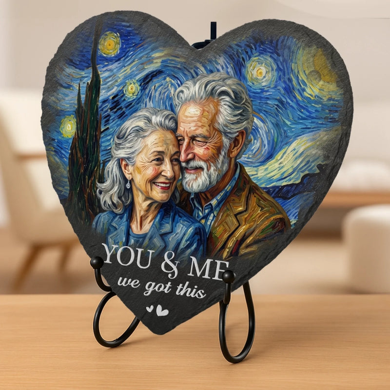 Custom Photo Heart Shaped Stone With Stand - Personalized Anniversary Wedding Gifts For Husband And Wife, Him And Her - Our Love, A Timeless Masterpiece