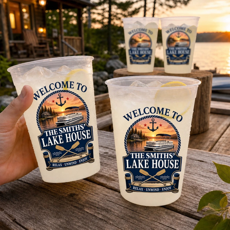 Custom Lake House Party Cups - Personalized Summer Vacation And Travel Gifts For Mom, Dad, Brother, Sister - Lake Days Last Forever