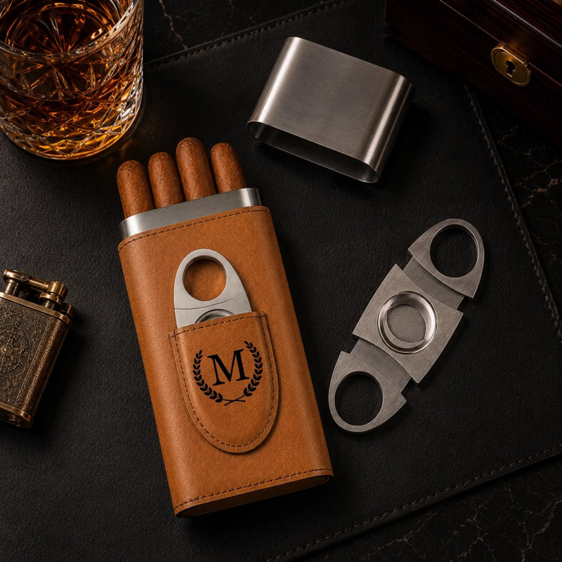 Custom Leather Case With Cutter - Personalized Birthday Gifts For Husband, Son, Grandson, Brother, Grandpa, Dad, Yourself - Backyard State Of Mind