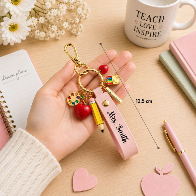 Custom Teacher Charm Keychain - Personalized Teacher Appreciation, Back To School Gifts For Teachers - Teaching Is A Work Of Heart