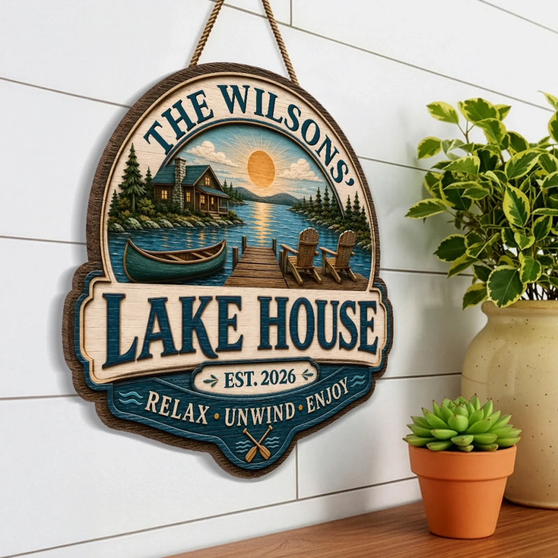 Custom Lake House Wood Sign - Personalized Summer Vacation And Travel Gifts For Mom, Dad, Brother, Sister - Home Is Where The Lake Is