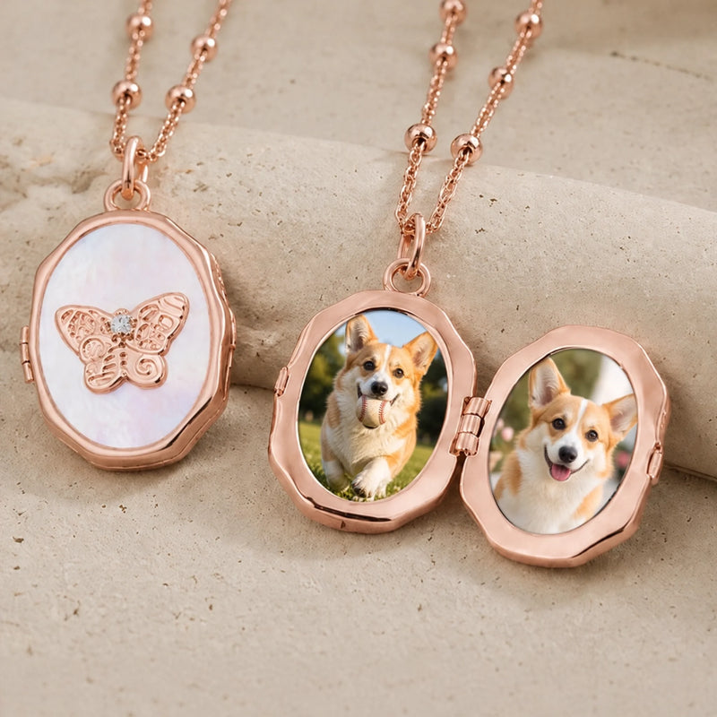Custom Photo Butterfly Locket - Personalized Pet Memorial Sympathy Gifts For Dogs, Cats - Forever In My Heart