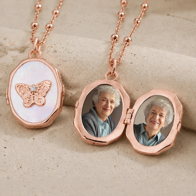 Custom Photo Butterfly Locket - Personalized  Memorial Sympathy Gifts For Loss Of Mom, Dad - Forever In Our Hearts
