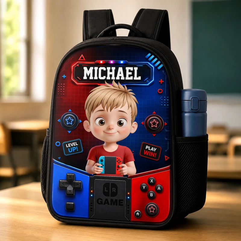 Custom Kids Backpack & Water Bottle Set - Personalized Back To School Gifts For Kids - Level Up Learning