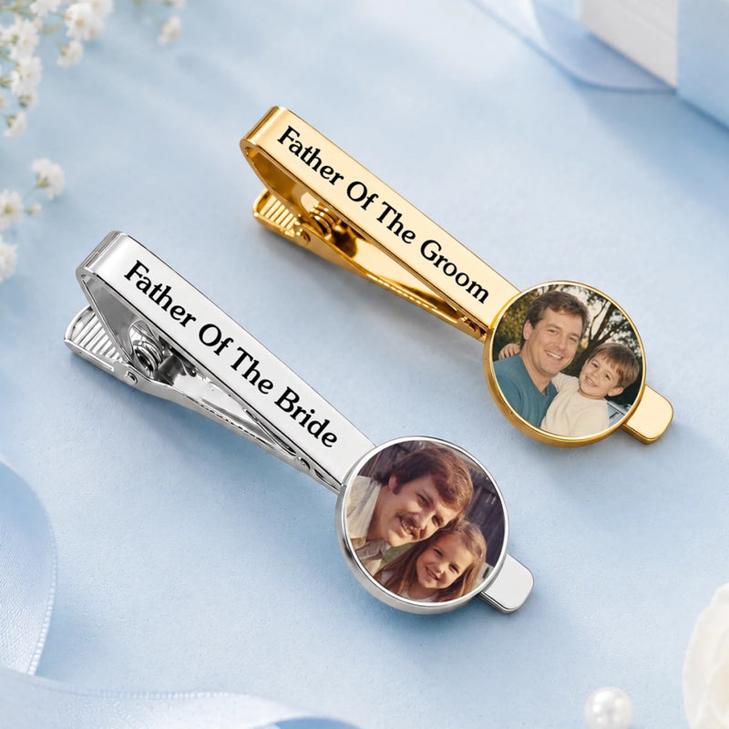 Custom Photo Tie Clip - Personalized Wedding Gifts For Dad, Grandpa, Groom, Groomsmen - Walking Down The Aisle Together