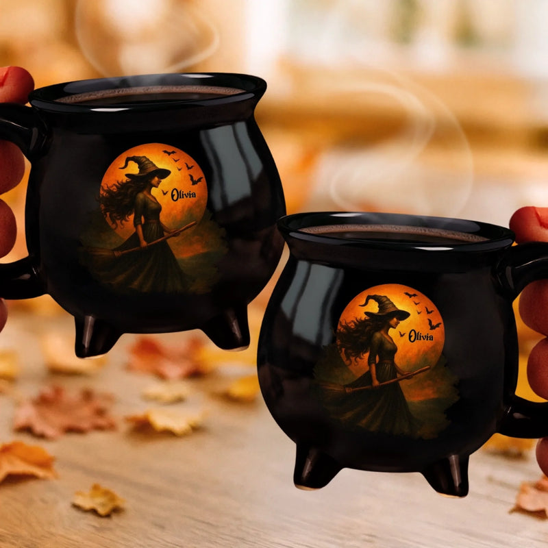 Custom Witch Cauldron Coffee Mug - Personalized Halloween Witchy Gifts For Witch Lovers, Sisters, BFF - Brewing Up A Wicked Spell